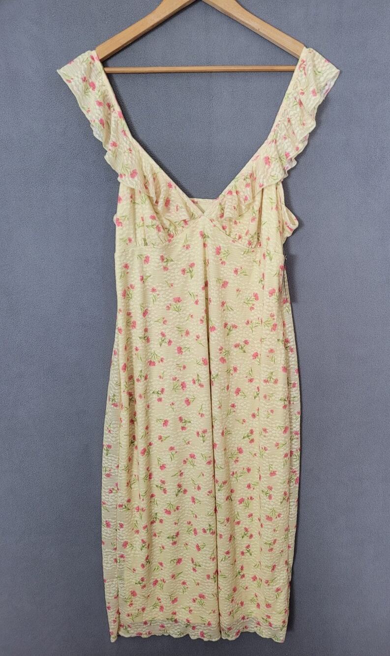Wild Fable Dress Womens XL Yellow Floral Lace Sweetheart Sundress NWT